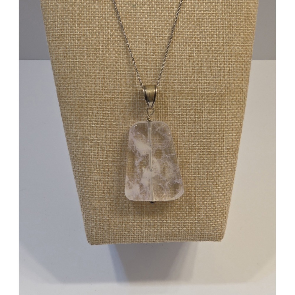 Large Quartz Crystal & Sterling Silver Pendants Necklace Adjustable 16-18"